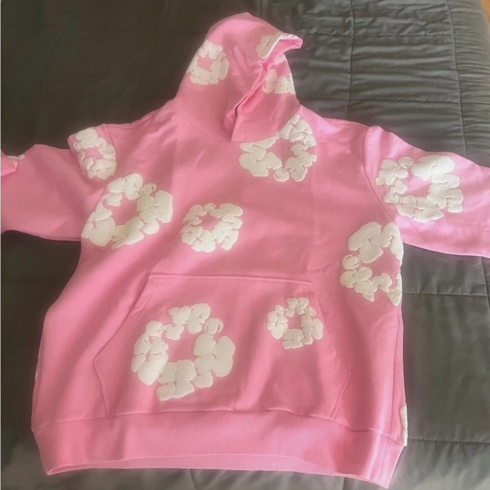 Floral Pink Hoodie with White Accents